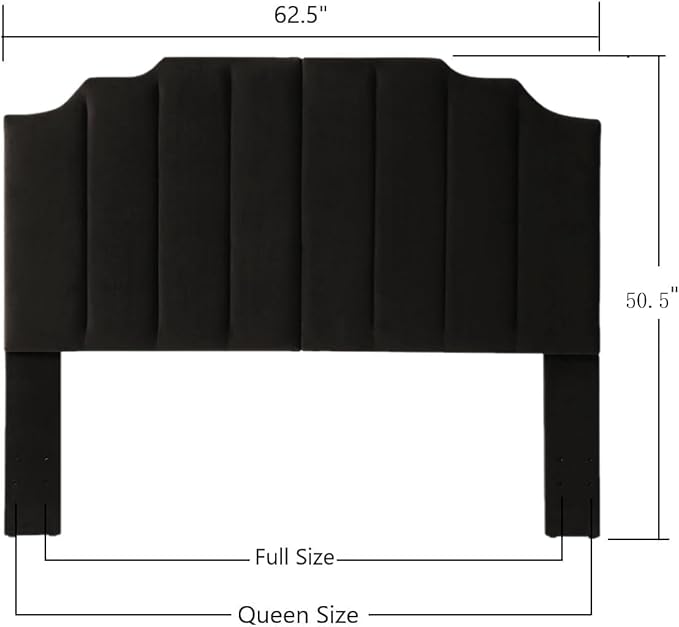 24KF Black Velvet Tufted Queen Upholstered Headboard, Modern Vertical Channel Design California Queen/Full Headboard with Stepped Silhouette Top Edge,Black
