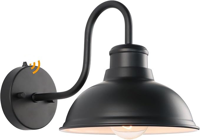 Dusk to Dawn Outdoor Wall Sconces, Exterior Farmhouse Gooseneck Barn Light, Vintage Matte Black Outside Wall Mount Light Fixture, Anti-Rust Waterproof Outdoor Light for Porch Garage