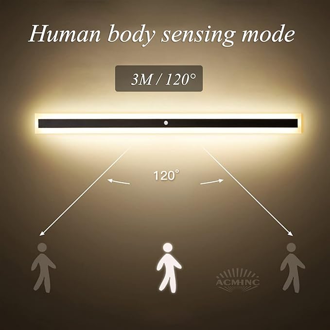Indoor Long Wall Lamp with Motion Detector, Nordic Modern LED Wall Lamps for Bedroom, Living Room, Bathroom, Hallway, Stairs -Warm White 3000K Metal Black Wall Lights,120cm