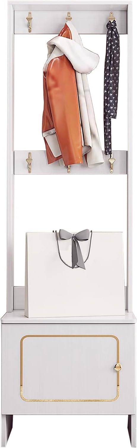 Modern Coat Rack Shoe Bench, 3 In 1 Multifunctional Entryway Organizer with Bench, Shoe Storage and Coat Rack, Entryway Organizer for Small Spaces(White,50cm/20in)