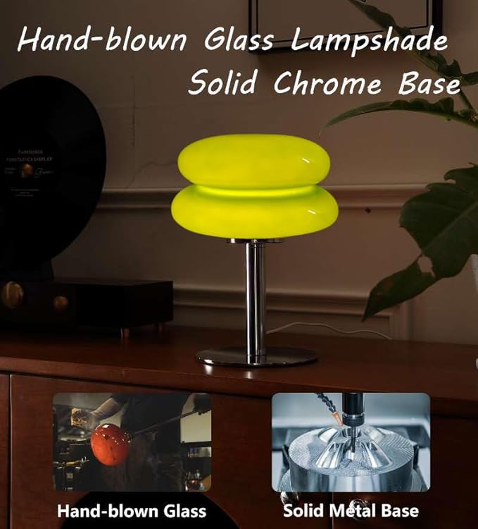 Mushroom Lamp Table Lamp for Night Stands,Mid Century Modern Desk Lamps for Bedroom, Vintage Dimmable Bedside Small Lamps, Cute Cool Home Room Aesthetic Decor for Living Room (Green)