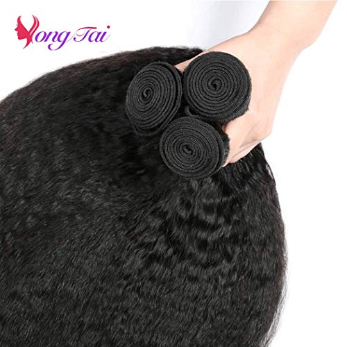 Brazilian Kinky Straight Human Hair - 3 Bundles Virgin Kinky Straight Hair 12 14 16 Inches 100% Unprocessed Kinky Straight Human Hair Extensions for Black Women 1B Color