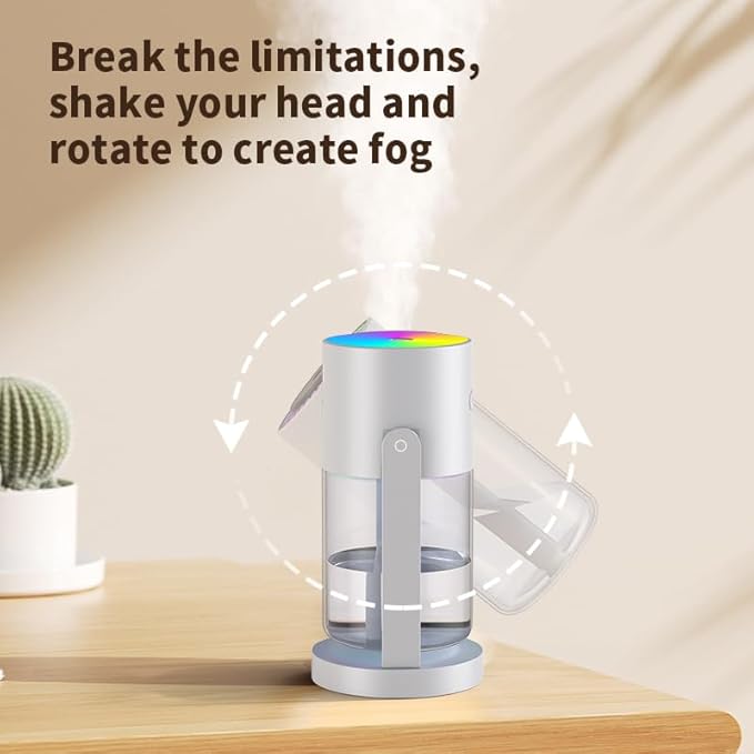 280ml Portable Shake Head Humidifier with Color LED Night Light, USB Personal Desktop Humidifier for Car, Home, Office, Travel, Auto Shutoff, Ultra-Quiet