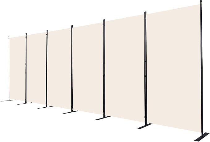 Room Divider, 6 Panel Folding Privacy Screens with Wider Support Feet, 6 Ft Portable Room Partition for Room Separator, 204" W X 71" H, Beige