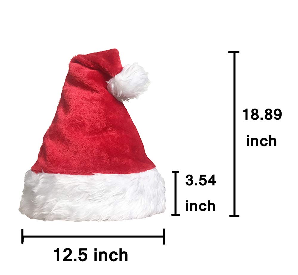 COOLJOY 6 Pack Plush Santa Hat, Traditional Red and White Plush Christmas Santa Hat for Christmas Party, Adult Size