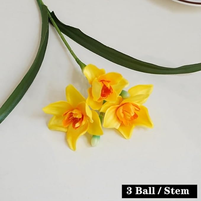 Artificial Flowers for Vases 17.7 Inch 10 Stems， Silk Dried Fake Mums Bouquet Indoor Faux Floral Arrangements for Decoration (Yellow Narcissus)