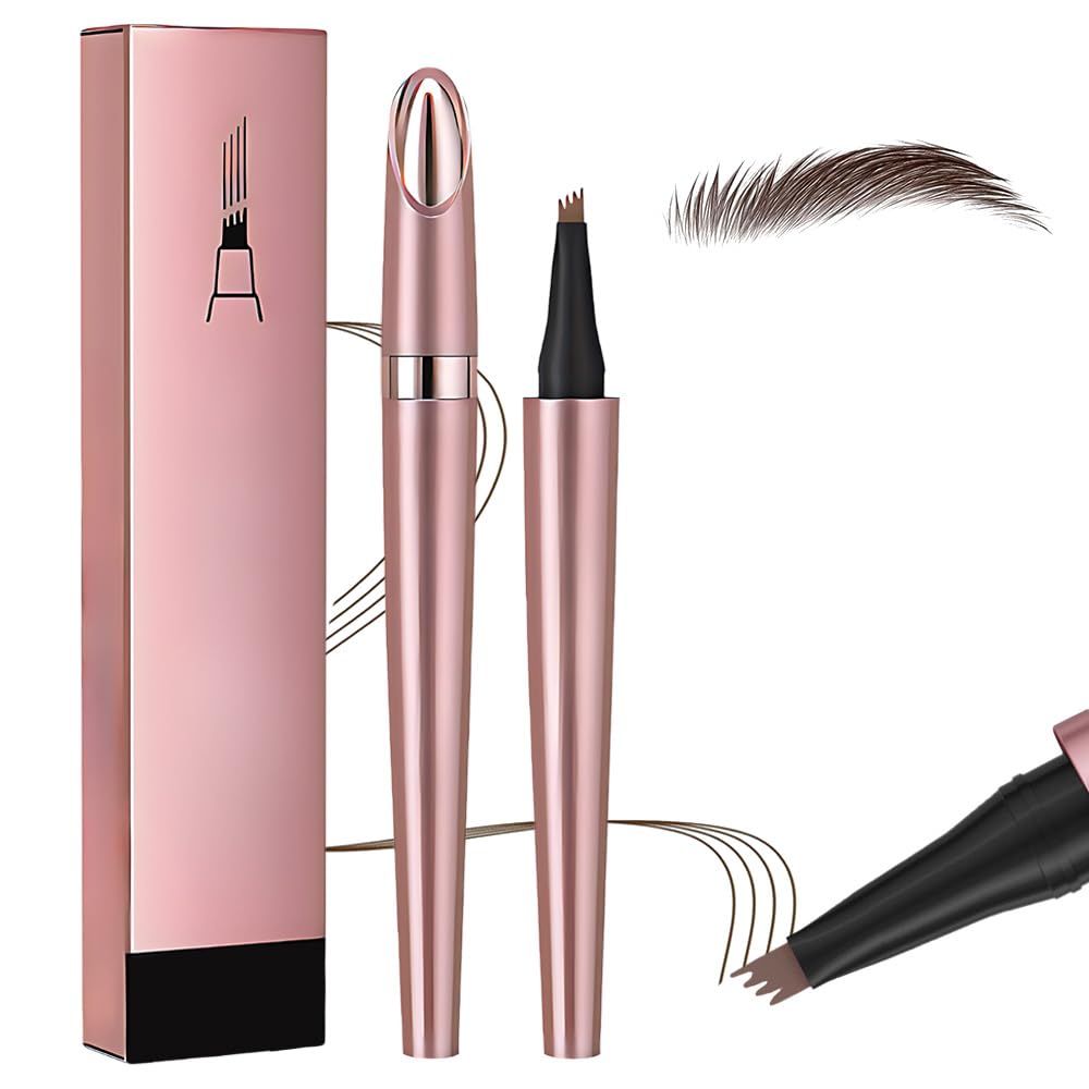 Microblading Eyebrow Pen, New 3D Microblading Eyebrow Pencil, Waterproof Eye Brow Pen with 4 Tip, Natural Magic Eyebrow Makeup Fine Stroke Contouring Pencil Long-Lasting Stay on All Day (Light Brown)