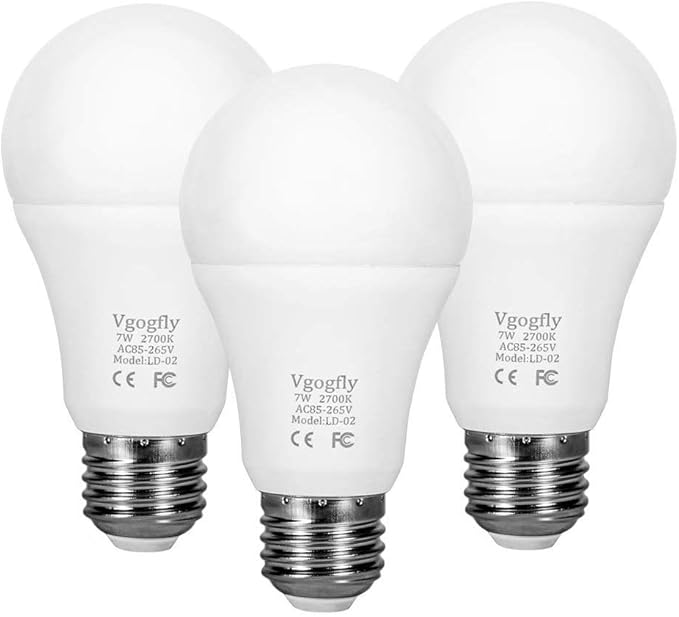 Vgogfly Dusk to Dawn Light Bulb Sensor Smart LED Outdoor Lighting Bulbs Lamp 7W E26/E27 Automatic On/Off, Indoor/Outdoor Yard Porch Patio Garden (Warm White, 3 Pack)