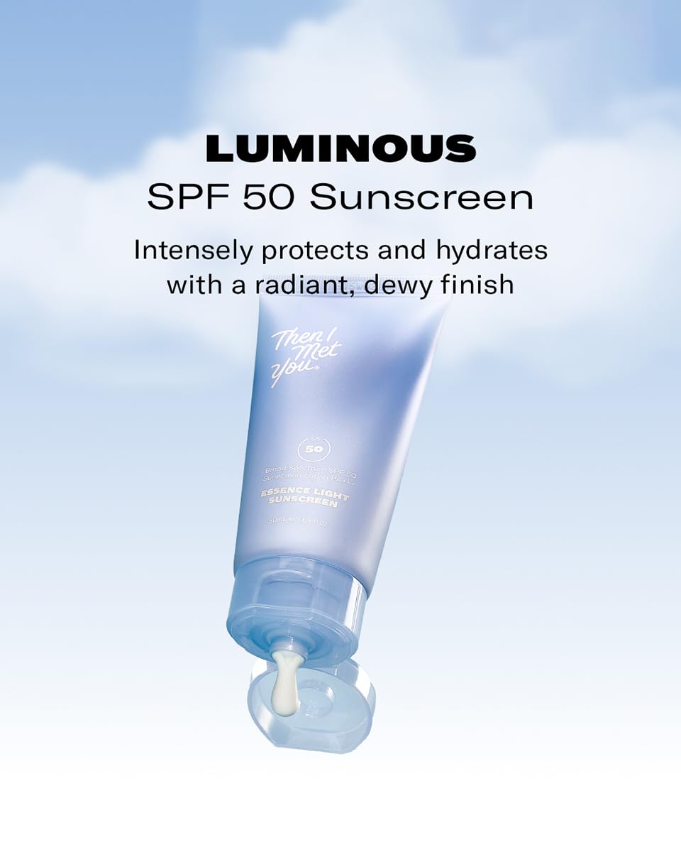 Then I Met You Essence Light Sunscreen, Broad Spectrum SPF 50 Lotion PA+++, with Hyaluronic Acid, Vegan, Cruelty-Free, 1.69 oz