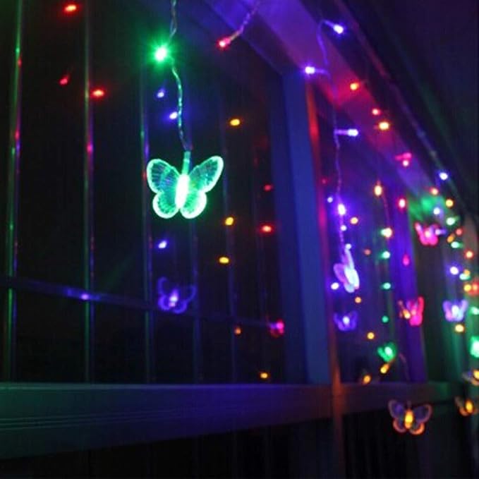 Decorman Butterfly Curtain Lights, 4.9ft 48 LED USB Window Fairy Lights 10 Butterflies 8 Modes Firefly Twinkle String Lights for Room Bedroom Wall Ceiling Party Wedding Christmas (Colorful)