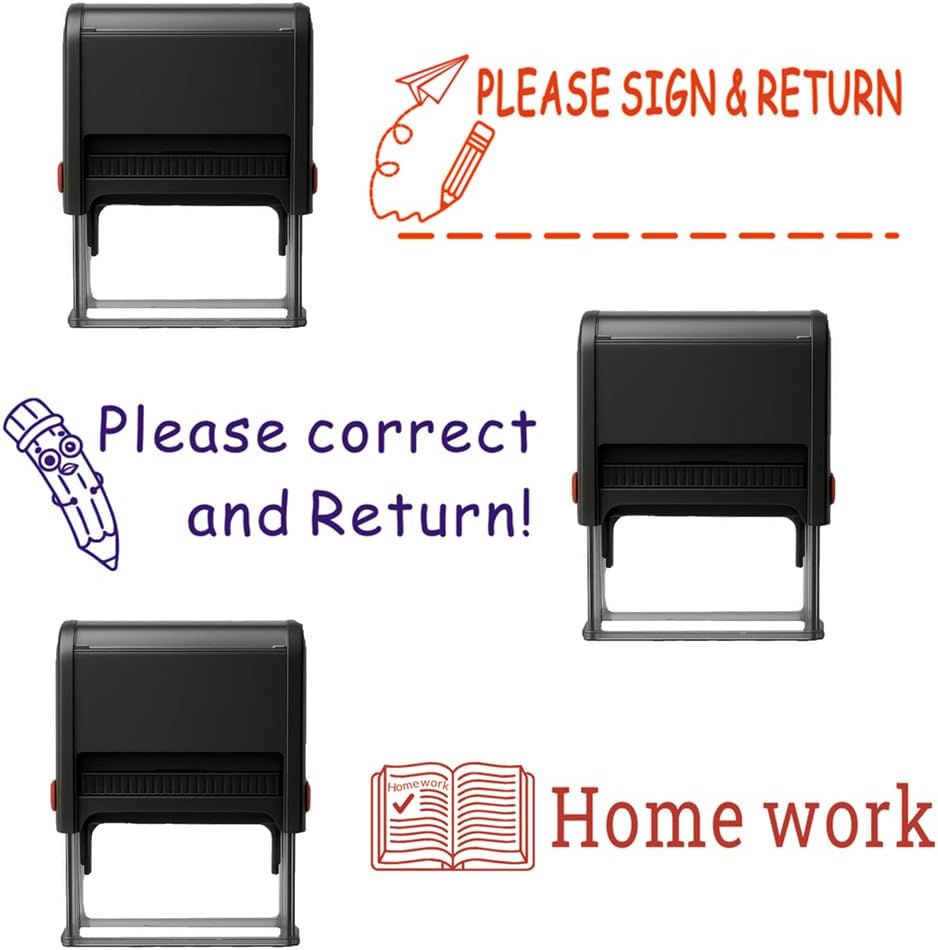 3PCS Teacher Stamps Self Inking Kit Please Sign and Return/Please Correct and Return/Home Work Teacher Stamp Special for Classroom (Teacher Stamps)