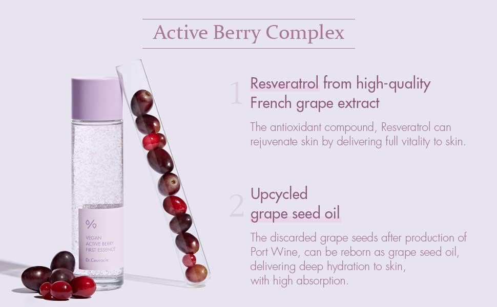 leegeehaam Dr.Ceuracle Vegan Active Berry First Essence - Antioxidant Hydrating Serum with Resveratrol Capsules for Rejuvenation (150ml / 5.07 fl. oz.)