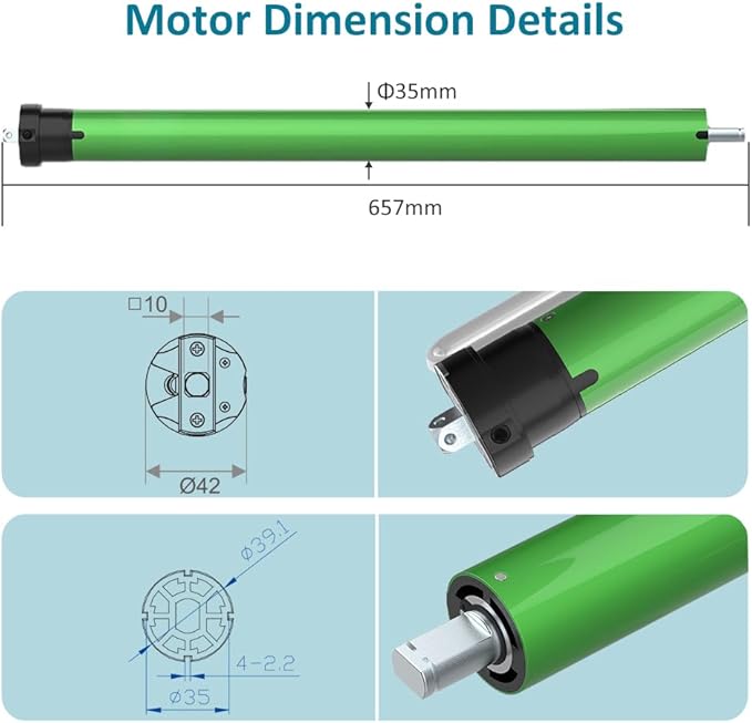 Motorized Roller Shade Motor 35mm, DC24V Electric Tubular Motor Kit for Blinds with Remote, Mechanical Limit, Quiet Copper Motor (6.0 N.m for Φ50mm (2") Groove Tube)