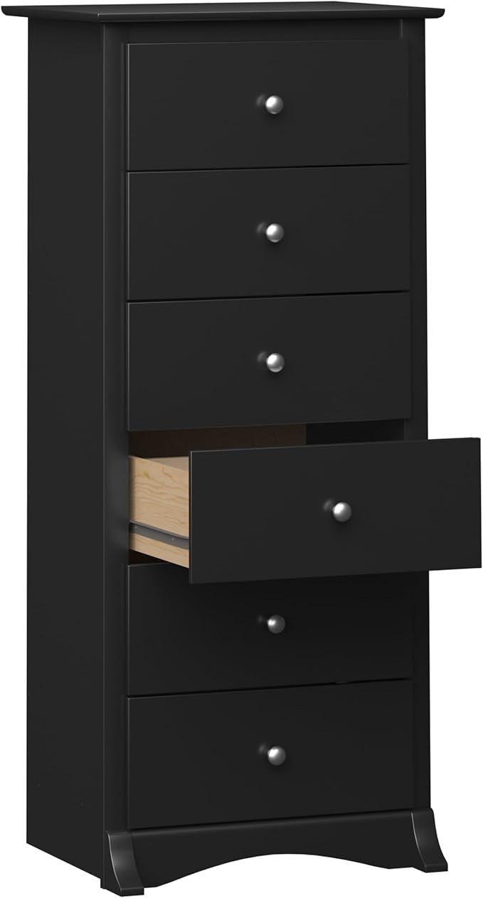 Prepac Sonoma 6 Drawer Dresser for Bedroom, Tall Chest of Drawers, Bedroom Furniture, Clothes Storage and Organizer, 19" D x 23.25" W x 52.75" H, Black
