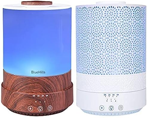 BlueHills Premium Set of 2 2500 ML Large Essential Oils Diffusers for Big Rooms High Mist Output XL Capacity Adjustable Cool Mist Great Gift – Value Pack of 2 Dark Wood Grain and Decorative Design