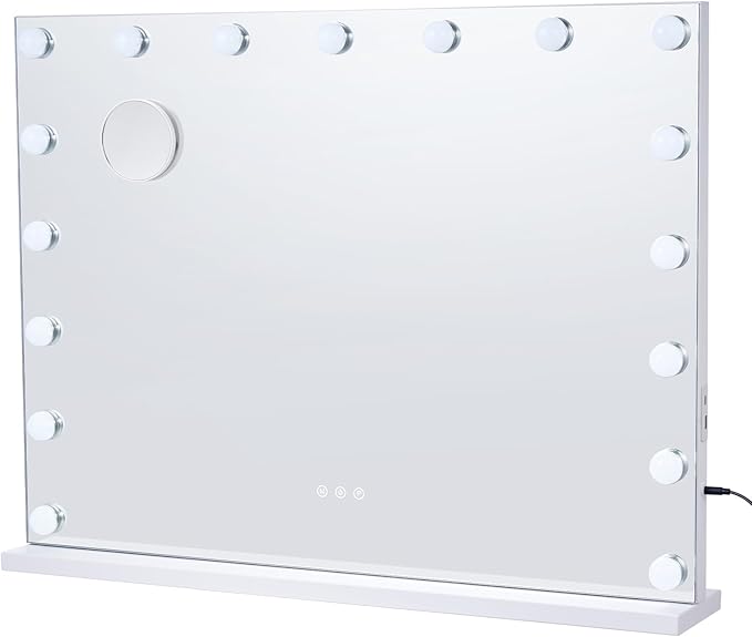VEVOR Hollywood Vanity Mirror with Lights, 17 Dimmable Bulbs &3 Color Lighting Modes, Makeup Mirror w/Detachable 5X Magnification,USB Port, Smart Touch Control,Desktop Wall-Mount(31.5x23.6in, White)