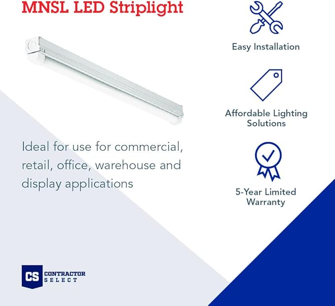Lithonia Lighting 1 Light LED Strip Light, 4 Foot LED Ceiling Lighting Fixture, 2500 Lumens, 4000K, 80CRI, 20W, Kitchen and Garage Use (MNSL L46 1LL 120V 40K 80CRI M6)
