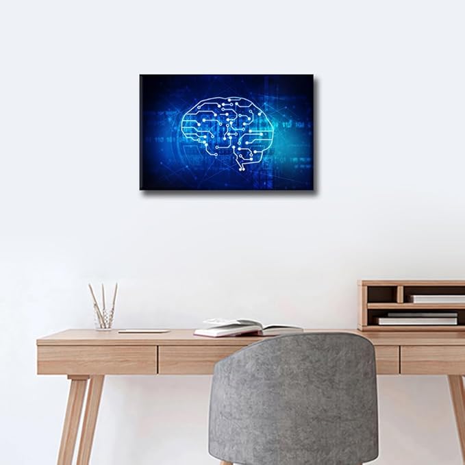 TUMOVO Canvas Art Wall Decor Artificial Intelligence Concept Bedroom Wall Art Pictures for Living Room CPU Concept Wall Painting Modern Wall Art Stretched and Framed Ready to Hang 18x12in