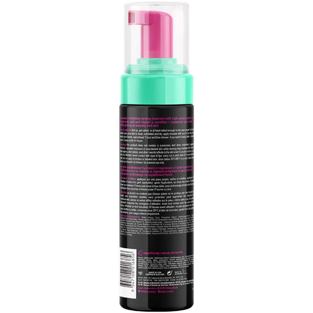 b.tan Dark Self Tanner Mousse | Tan Me Like You Mean It - Dark, 1 Hour Express Sunless Tanner Foam, Bronzing Glow, No Fake Tan Smell, Face & Body, Vegan, Cruelty & Paraben Free, 6.7 Fl Oz