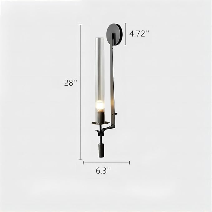 LIGHTLAND Black Wall Sconces Set of 2, 28 Inch Modern Metal Glass Wall Light Fixture, Wall Lamp for Living Room Bedroom Hallway