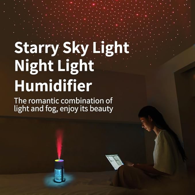 280ml Portable Starry Sky Projection Shake Head Humidifier with Color LED Night Light, USB Personal Desktop Humidifier for Car, Home, Office, Travel, Auto Shutoff, Ultra-Quiet