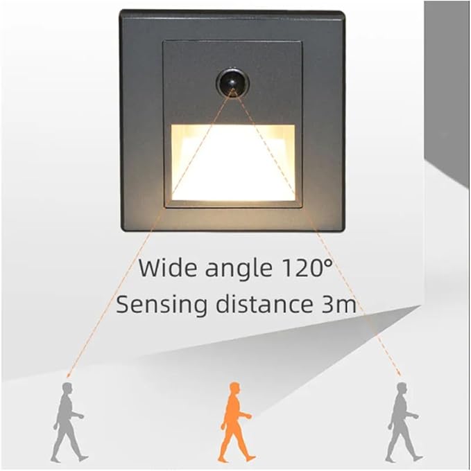 Motion Sensor Stair 3000K Lights Indoor Stair Step Wall Lamp 3W Recessed LED Step Light Staircase Bedroom Decoration Gold