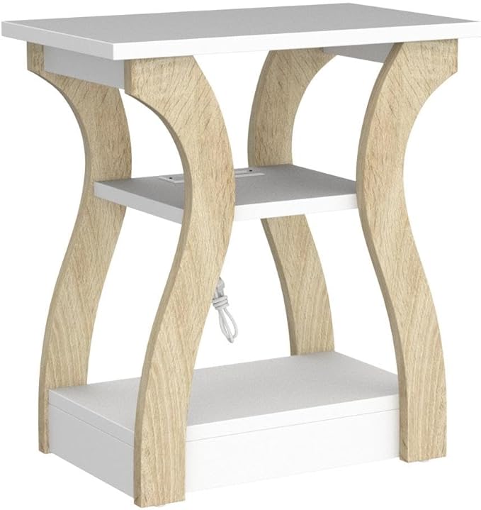 End Table Set of 2 with Charging Station, Side Table with USB Ports and Outlets, Nightstand, 3 Tier End Table with Storage Shelf for Living Room, Bedroom (White Set of 2)