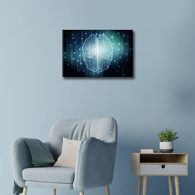 TUMOVO Canvas Wall Art Print Technology Digital Art Wall Art for Bedroom Artificial Intelligence Brain Wall Decor Art Paintings Modern Giclee Artwork for Office Ready to Hang, 18x12in