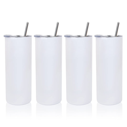 MAIKESUB Sublimation Tumbler 20oz Skinny Straight, 4 Pack White Triple-Wall Vacuum Insulated Tumblers for Heat Press Printing