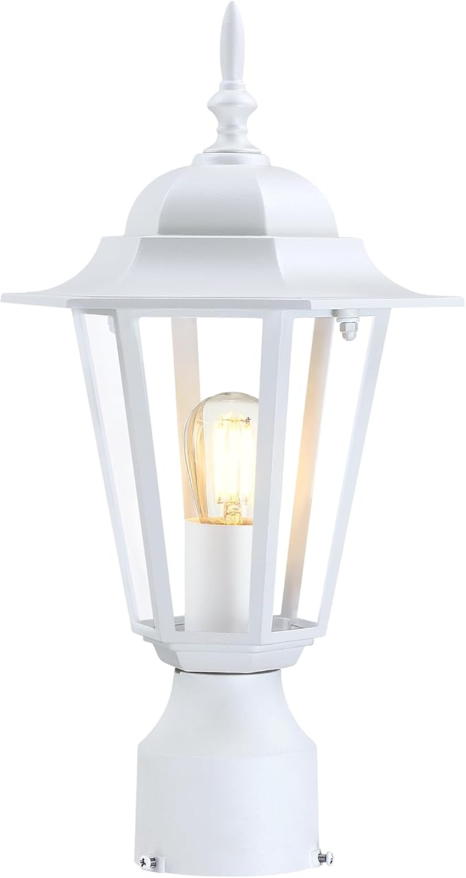 Outdoor Post Light, Pole Lantern, Waterproof Die-Cast Aluminum Pole Light Fixture with Glass, Exterior Post Lamp for Garden Yard Patio Pathway, Matte White, 1-Pack