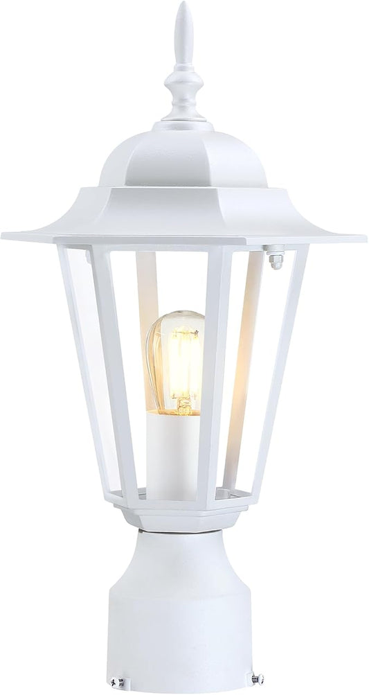 Outdoor Post Light, Pole Lantern, Waterproof Die-Cast Aluminum Pole Light Fixture with Glass, Exterior Post Lamp for Garden Yard Patio Pathway, Matte White, 1-Pack