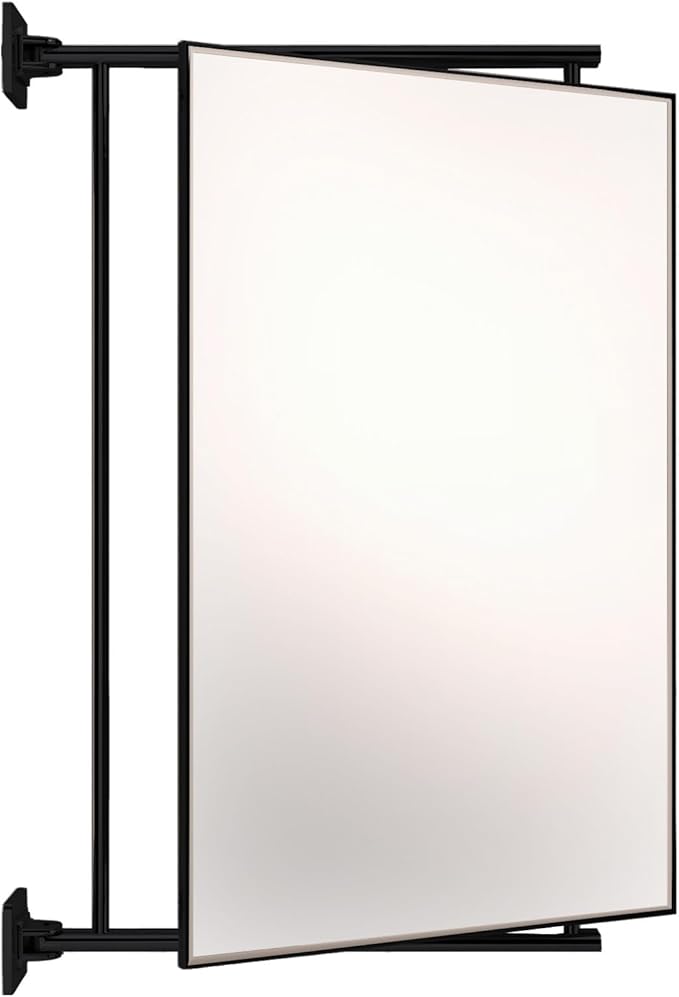 BRIXWELL Pivot-N-Vue Double Hinged Rectangular Mirror, Tubular Steel with Silver Brazed Joints, Matte Black Finish, 14" Width x 22" Height, 10" Extendable Arms, Adjustable Wall Mount Mirror