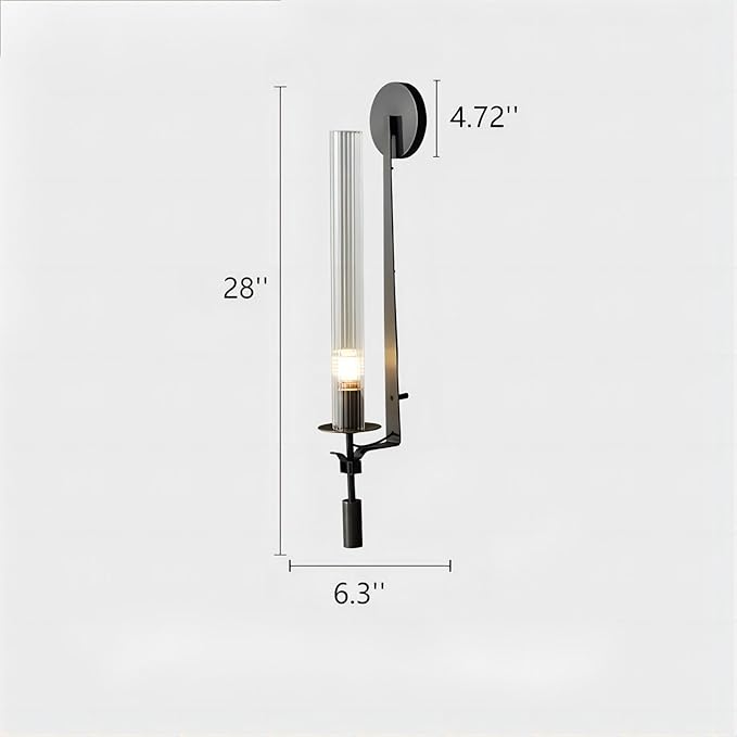 LIGHTLAND Black Wall Sconce, 28 Inch Modern Metal Glass Wall Light Fixture, Wall Lamp for Living Room Bedroom Hallway (Pack of 1)