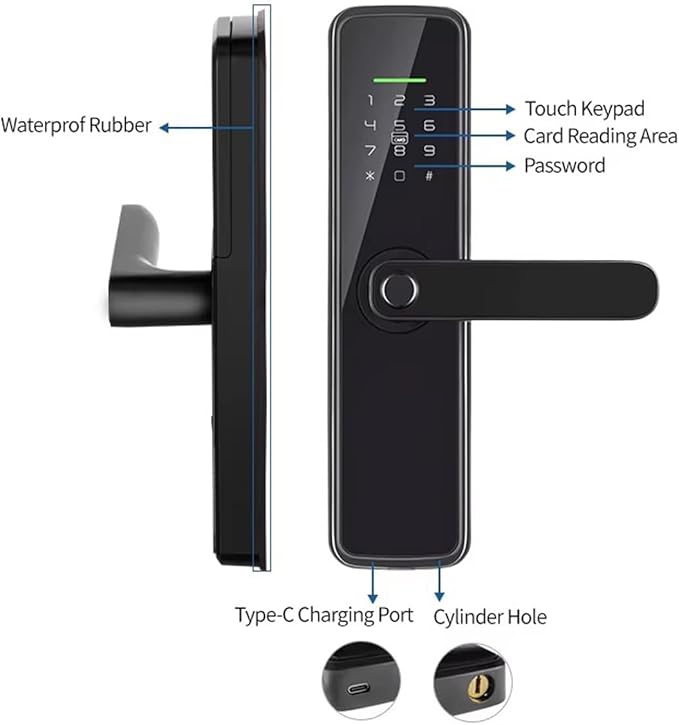 Sophies Fingerprint Door Lock Smart Deadbolt Keyless Entry Electronic Digital Keypad with Biometric Fingerprint, Tuya App Remote Control WiFi Locks for Front Door