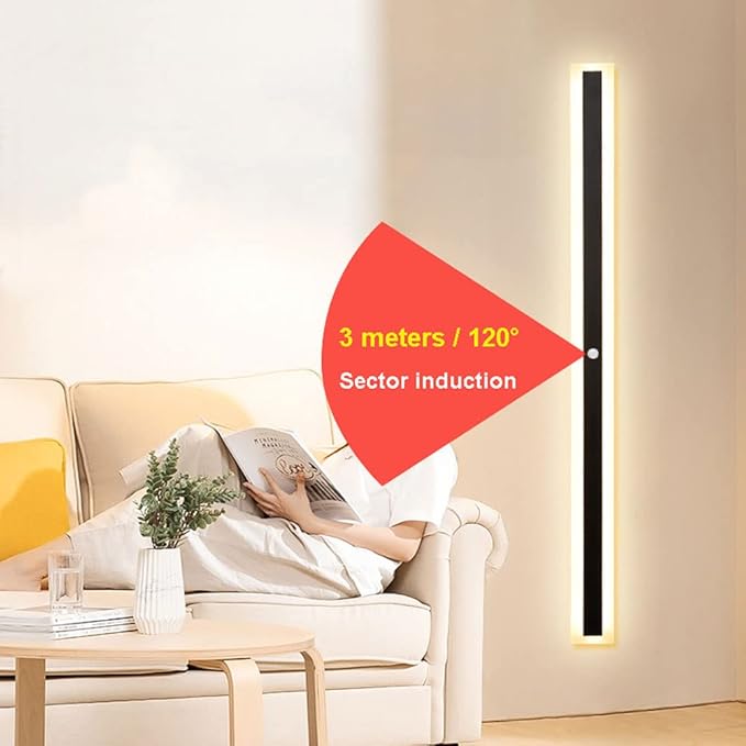 Minimalist Linear LED Sensor Wall Light, Human Body Motion Activated Long Strip Wall Sconce s - Indoor Bedside Lamps for Hallway, Bedroom, Indoor Lighting Fixture