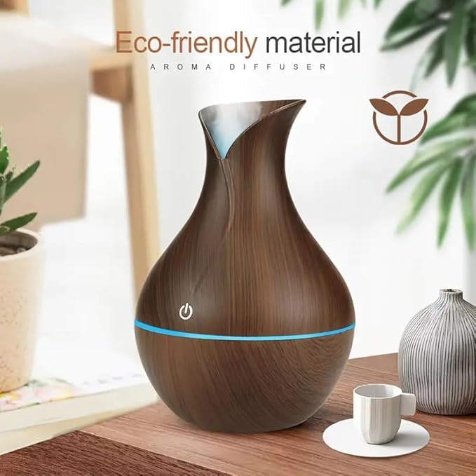 Mini Aromatherapy Humidifier Relaxing Cool Mist with Color Changing LEDs Night Light for Bedroom, Desktop, Travel, and Car, Aroma Diffuser (Light Wood)