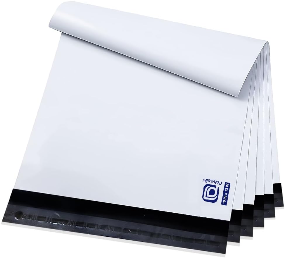 POLYSELLS 100 pcs 10x13 Inch White Poly Mailers Shipping Envelopes, Strong Adhesive Sealing, Waterproof, and Tear-resistant Postal Mailing Bags for Clothing, Books, and Accessories