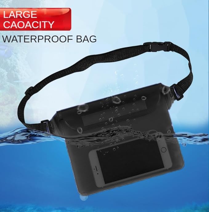 2-Pack Waterproof Bag with Adjustable Waistband and Touch Sensitive Screen, Keeping Your Phone and Valuables Dry, Perfect for Drifting, Swimming, Kayaking, Rowing, Fishing… (Black+White)