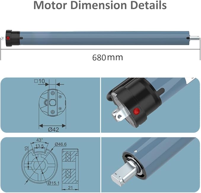 Motorized Roller Shade Motor Kit, 4800mAh Rechargeable Electric Blind Motor, Remote Control Retrofit, High Torque Tubular Drive for Window Shades (13 N.m for Φ40mm (1.57") Octagonal Tube)