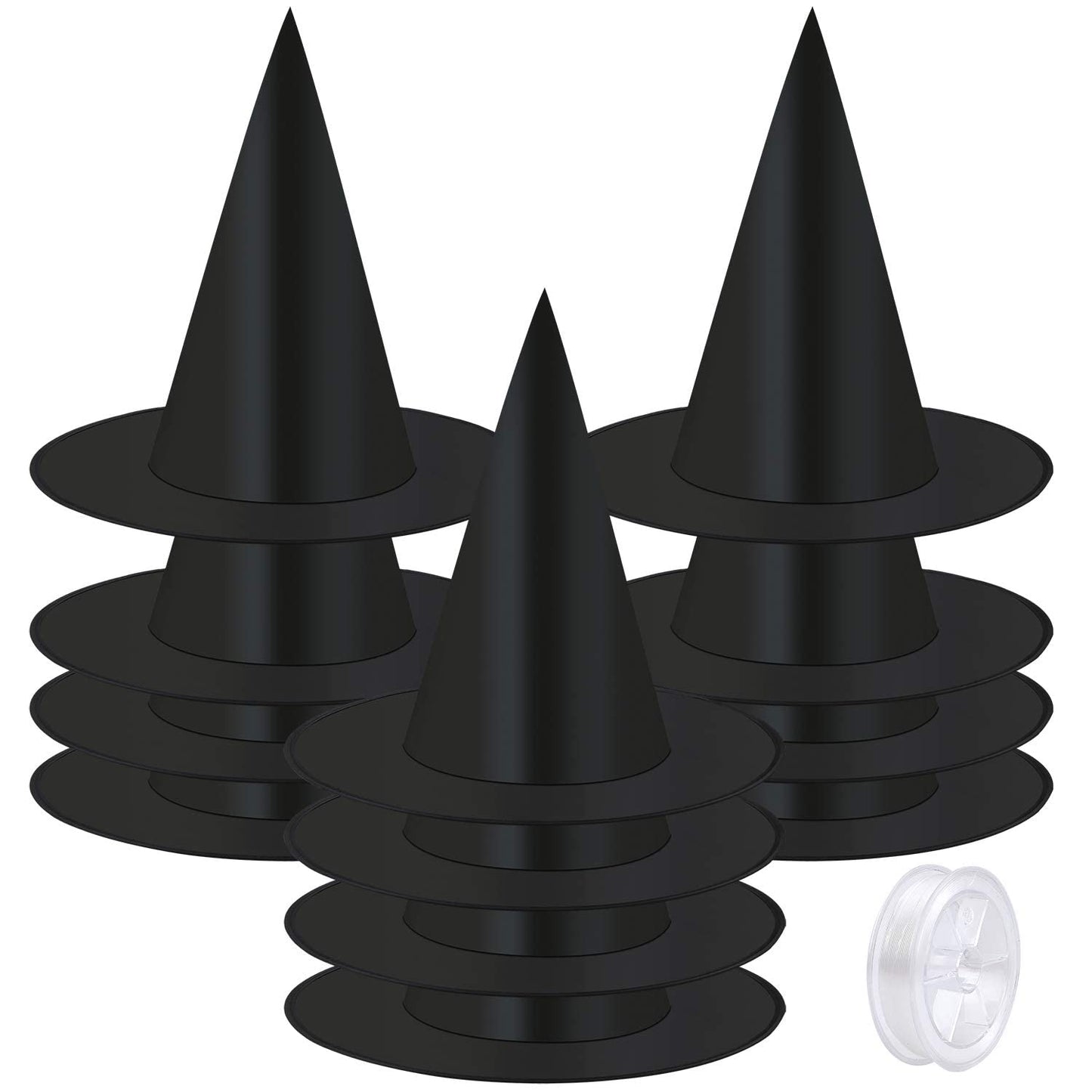 Elcoho 12 Pieces Halloween Costume Witch Hat with 100 Yards Hanging Rope for Halloween Yard Decoration