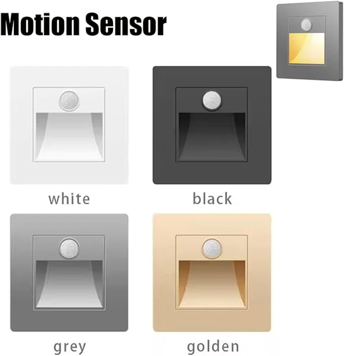 4 Pack Motion Detector Sensor LED Stair Light Infrared Human Body Induction Lamp Recessed Steps Ladder Staircase Bedroom Decoration LED Night for Kitchen, Bathroom, Stairs