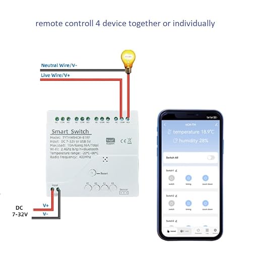 WiFi Wireless Smart Temperature Sensor Probe Relay Switch,4CH Dry Contact App Remote Monitor and Control Temperature,Compatible with Alexa Google Home
