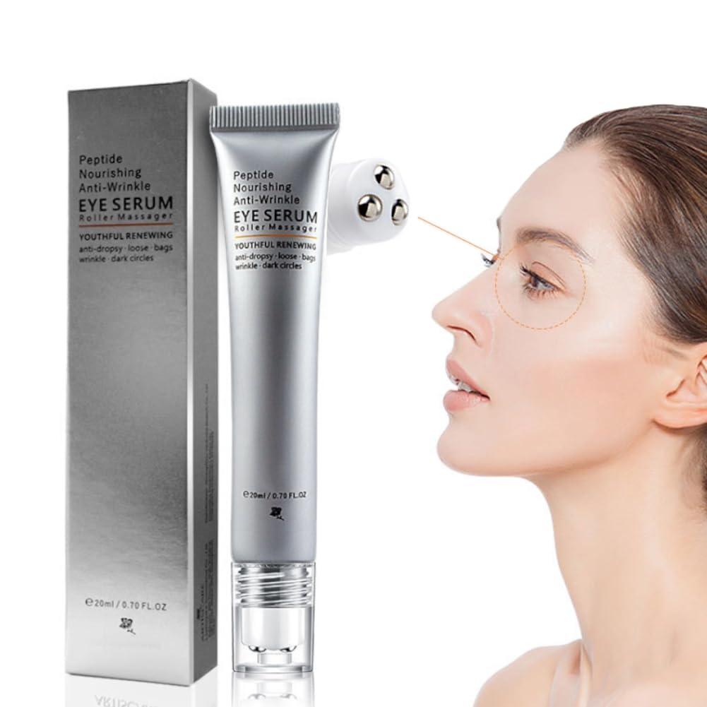 Peptide Under Eye Roller Serum With Roller Balls For Dark Circles And Puffiness | Massage Ball Cream for Fine Lines and Wrinkles | Hydrates Brightens Under Eye Area Restores Skin Firmness (PEPTIDE)