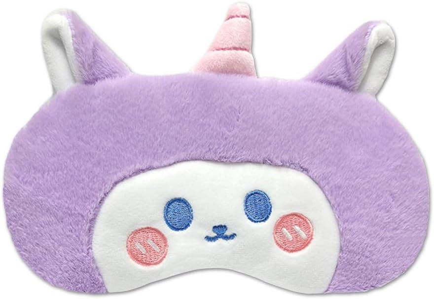 PERFECTSIGHT Sleep Eye Masks, Cute Plush Sleep Eye Cover Lightweight Adjustable Eyeshade Faux Fur Mask Cover for Women Men Sleep Travel Nap, Purple Unicorn