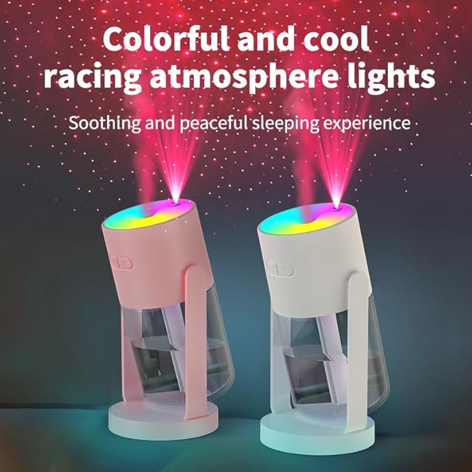 280ml Portable Starry Sky Projection Shake Head Humidifier with Color LED Night Light, USB Personal Desktop Humidifier for Car, Home, Office, Travel, Auto Shutoff, Ultra-Quiet