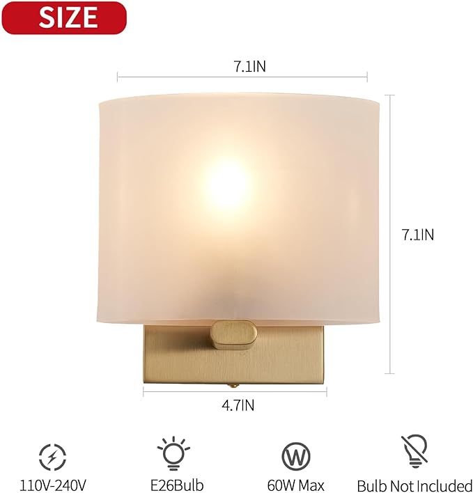Hardwired Wall Sconces Set of 2, Modern Acrylic Shade Wall Light Fixture, Gold Walls Mounted Lamp with Ceramic Lamp Holder, Classic E26 Bulb Walls Lighting for Bedroom, Hallway 【No Bulb Included】