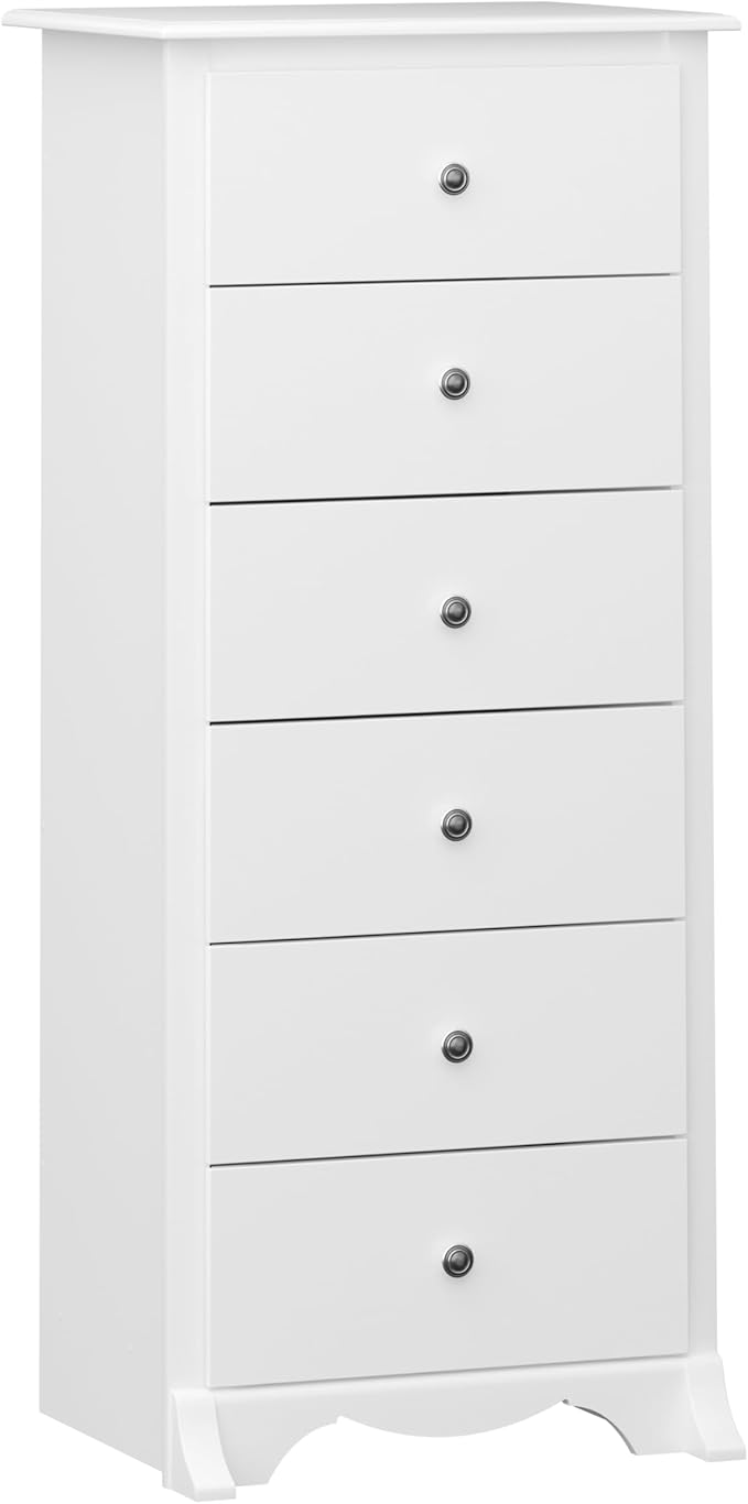 Prepac Sonoma 6 Drawer Dresser for Bedroom, Tall Chest of Drawers, Bedroom Furniture, Clothes Storage and Organizer, 19" D x 23.25" W x 52.75" H, White