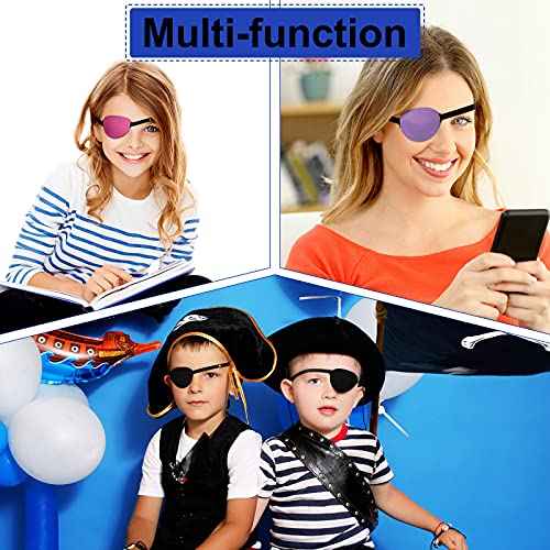 Geyoga 16 Pcs Medical Eye Patches Adjustable Colorful Halloween Pirate Costume Pink Soft Silk Amblyopia Left Right Single Lazy Eye Patches Mask Cover Black for Adults Women Kids Girls Men