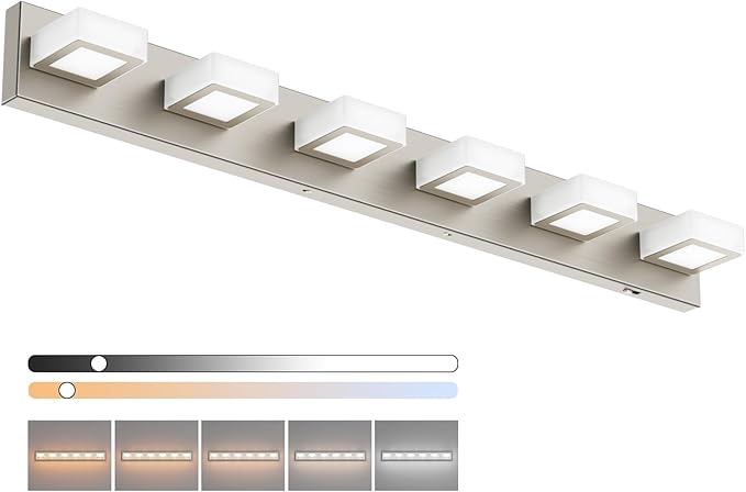 Ralbay Brushed Nickel Bathroom Lights Fixtures Dimmable 5 Color Temperature Acrylic Modern Vanity Lights for Bathroom Brushed Nickel-5 CCT 40.4 inch