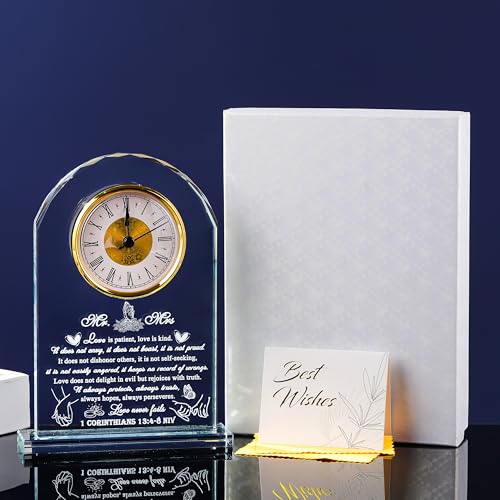 Wedding Gifts for Couple Unique 2025 - Crystal Clock Happy Anniversary Marriage Gift for Couple Keepsake - Engagement Gifts Bridal Shower Gifts for Bride and Groom Engagement Newlywed Mr Mrs Present